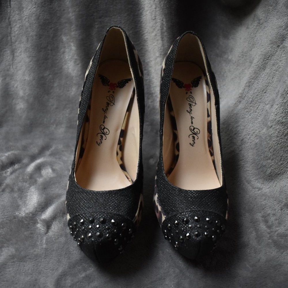 Penny Loves Kenny Cheetah Sparkle Studded Heels - Picture 4 of 15